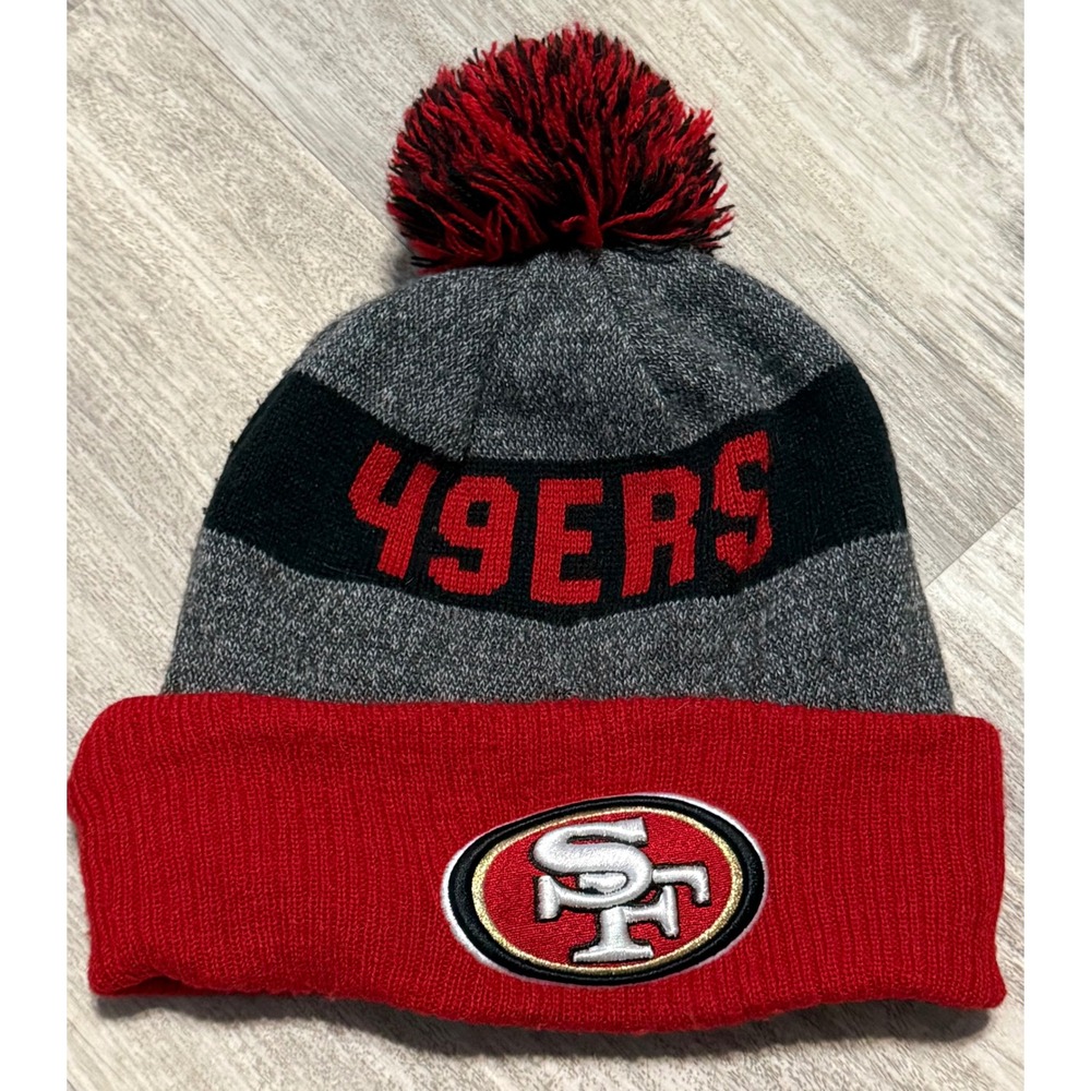 New Era Youth San Francisco 49ers NFL Pom Beanie Hat Red Black‎ Gray